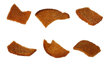 set of rye crackers isolated on white background