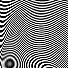 Abstract pattern of wavy stripes or rippled 3D relief black and white lines background. Vector twisted curved stripe modern trendy.3D visual effect, illusion of movement, curvature. Pop art design.	
