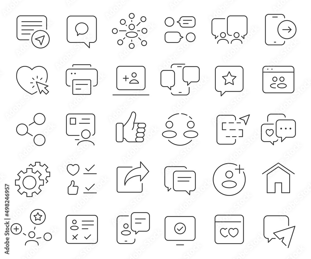 Poster social networks and media line icons collection. thin outline icons pack. vector illustration eps10