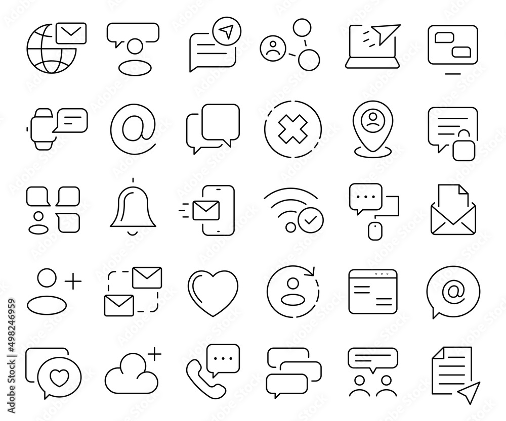 Poster chat and messenger line icons collection. thin outline icons pack. vector illustration eps10