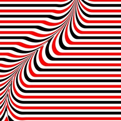 Abstract pattern of wavy stripes or rippled 3D relief black Red white lines background. Vector twisted curved stripe modern trendy
