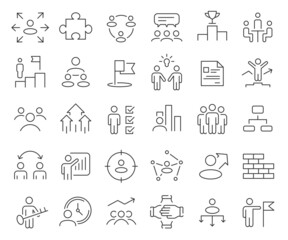 Teamwork and leadership line icons collection. Thin outline icons pack. Vector illustration eps10