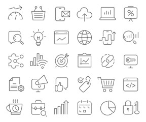 Seo and marketing line icons collection. Thin outline icons pack. Vector illustration eps10