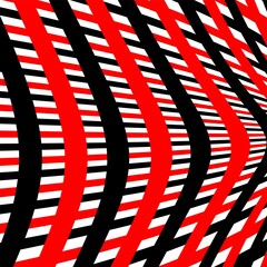 Obraz premium Abstract pattern of wavy stripes or rippled 3D relief black Red white lines background. Vector twisted curved stripe modern trendy.Wavy Lines Optical Seamless Black.Vector monochrome seamless pattern,