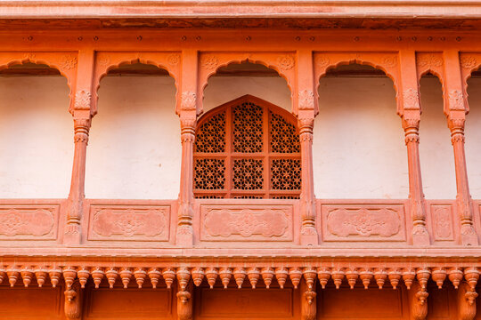 Rich decorated exterior of Lalgarh Palace, Bikaner, Rajasthan, India, Asia