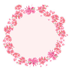 A wreath of pelargonium made in watercolor on a pink background