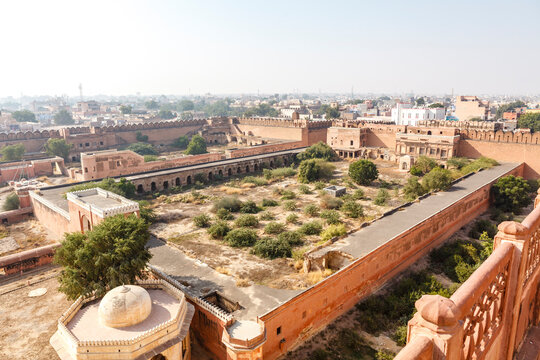 View at the courtyards of Lalgarh palace in Bikaner, Rajasthan, India, Asia