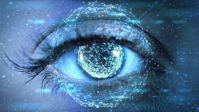 4k Loop Animation futuristic vision virtual reality and concept of cyber technology. Security systems technology. web control and remote support. data, cyber technology eye panel concept