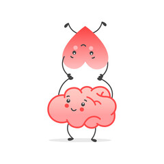 Balance between cute heart and brain on scale. Mind and feeling harmony сoncept. Vector illustration in flat style for banner, poster, card