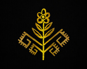 Authentic nordic karelo-finnish ornament, Kalevala, karelia, finland, northern lands, north-west russia, nordic flower, folklor, golden on a black canvas
