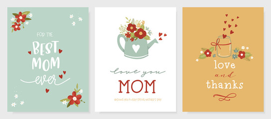 Lovely hand drawn Mother's Day designs, cute flowers and handwriting, great for cards, invitations, gifts, banners - vector design
