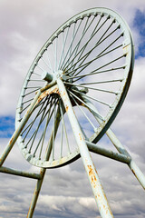 Newcastle-under-Lyme, Staffordshire,Apedale pit wheel memorial and coal tub located in Apedale...