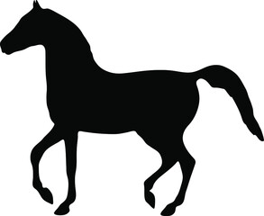 Horse vector silhouette, running horse profile view, farm animal silhouette, black color isolated on white background