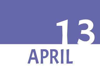 13 april calendar date with copy space. Very Peri background and white numbers. Trending color for 2022.