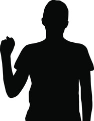 Raising up a hand to protest, vector silhouette, protesting idea silhouette, no to racism, black color isolated on white background