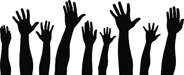Fotobehang Raised hands vector silhouette, several hand raising, protest concept, togetherness idea silhouette, black color isolated on white background © Hakan