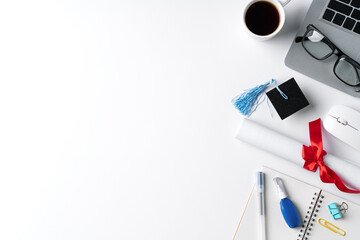 Online learning and remote graduation ceremony commencement design concept.