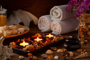 Candles and an intimate atmosphere. SPA accessories.
