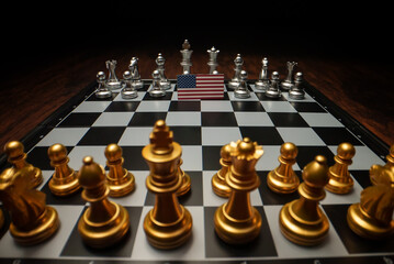 Chess board game. Concept of political conflict with USA.