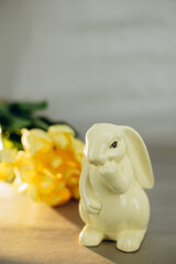 Porcelein easter bunny by the tulips