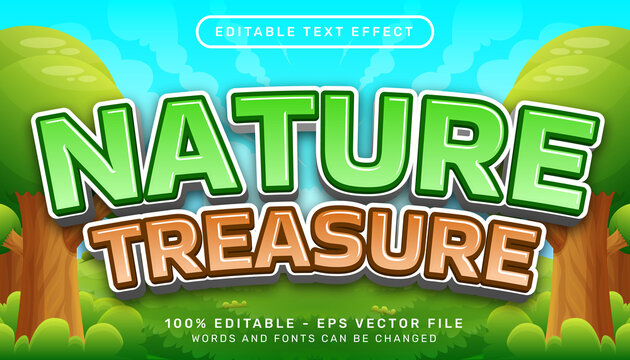 nature treasure 3d text effect and editable text effect with leaf and jungle illustration