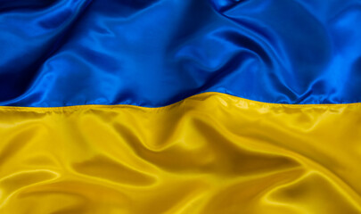 Silk waving Ukrainian national flag background