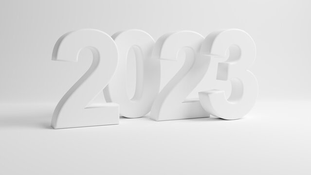 The year 2023 on white background. 3D rendering.
