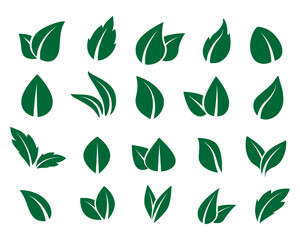 Tree leaves. Green logo of mint and herbal tea. Vector abstract illustration of eco leaves