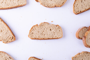 Full frame shot of bread slices on white background