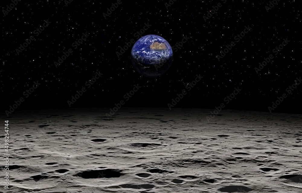 Poster the earth as seen from the surface of the moon 