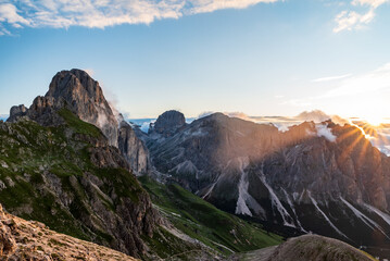 Amazing Catinacco mountain group from Passo delle Coronelle in the Dolomites - obrazy, fototapety, plakaty