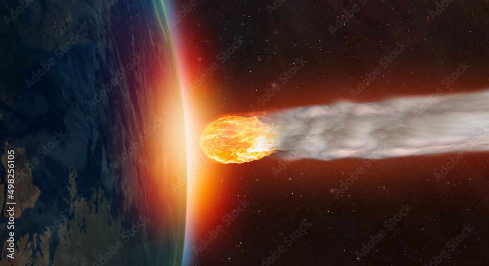 Poster attack of the asteroid (meteor) on the earth 