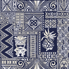 Hawaiian style tribal sign elements patchwork abstract grunge vintage vector seamless pattern 