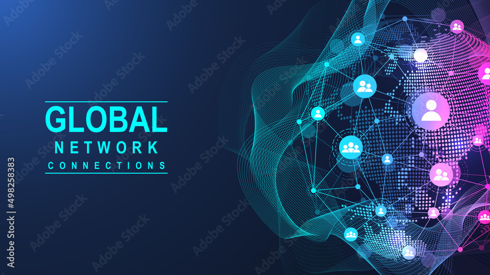 Wall mural global network connection concept. big data visualization. social network communication in the globa
