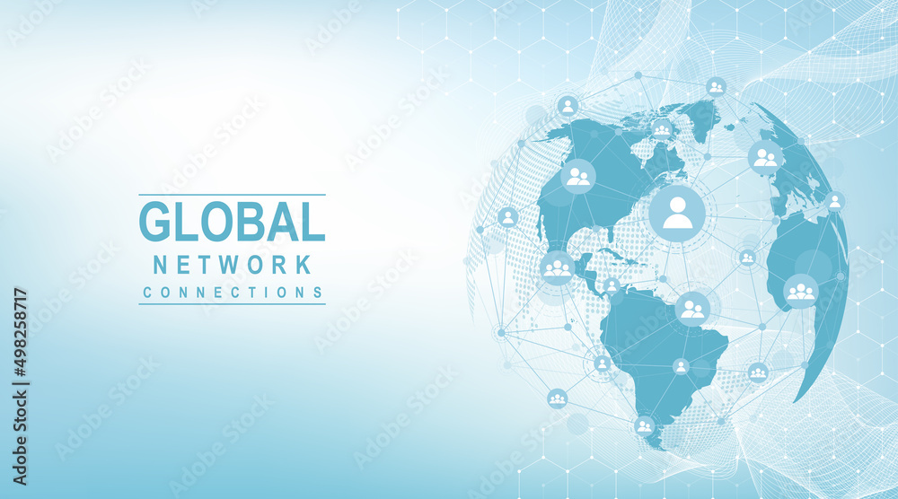 Leinwandbilder Global network connection concept. Big data visualization. Social network communication in the global computer networks. Internet technology. Business. Science. Vector illustration