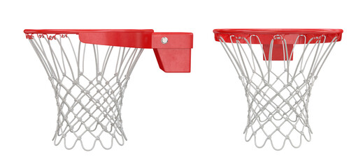 A set of basketball rims in red on a white background, 3d render