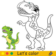 Cartoon cute dinosaur tyrannosaurus coloring book page vector