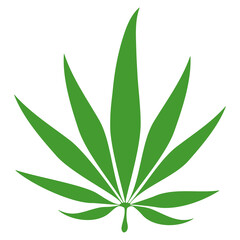 Flat and simple leaf of cannabis. Vector green hemp leaf.
