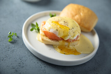 Homemade eggs Benedict with salmon