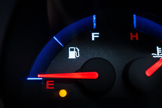 Gasoline Gauge in an Automoblie with the Needle Pointing to Empty