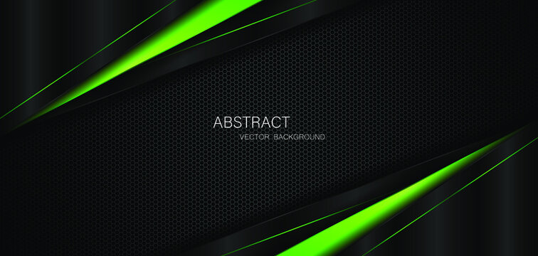 Dark steel mesh abstract background with black and green polygon shapes, free space for design. modern technology innovation concept background
