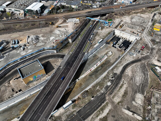 Aerial view of construction site for the A100 city highway in Berlin