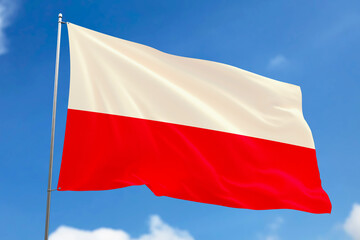 3d illustration. A beautiful view of Poland flag on a blue sky background.