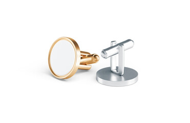 Blank round gold and silver cufflinks toggle mockup, front back