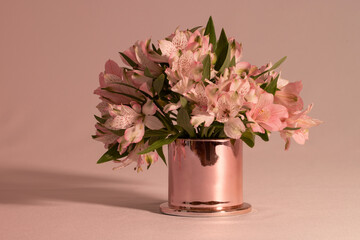 Bouquet of soft pink lily of the Incas (Alstroemeria). Still life flower photography. 