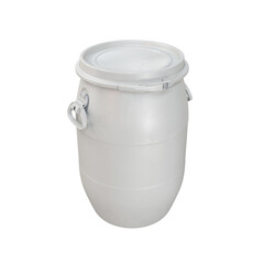 Plastic barrel with closed lid white on white background, 3d render