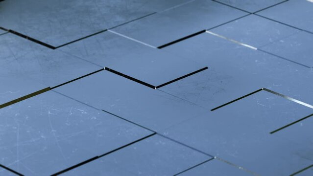 Flickering Scratched Metallic Square Tiles Background