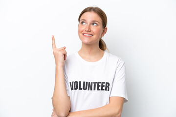 Young volunteer woman isolated on white background pointing up a great idea