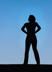 Woman Silhouetted Against Blue Backgound With Copy Space