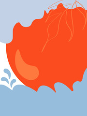 Abstract bright summer background with wave pattern. Poster blank with the concept of blue sea orange sun palm trees and relaxation. Travel to the ocean